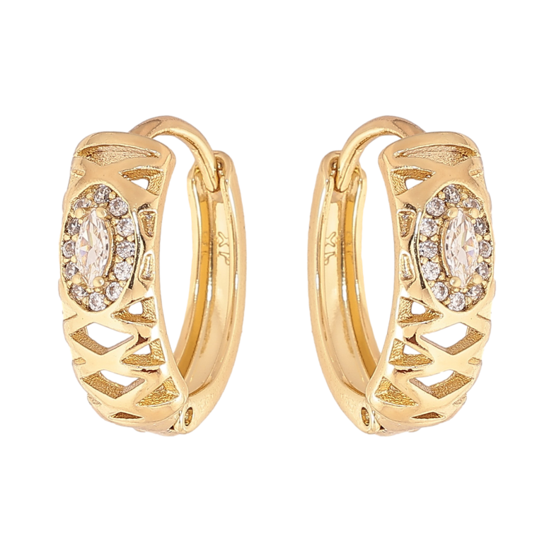 Сережки Xuping колір Позолота 14K колечка "Візерунок з кристалами" фото №1 Сережки Xuping колір Позолота 14K колечка "Візерунок з кристалами" фото №1