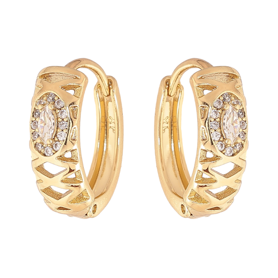 Сережки Xuping колір Позолота 14K колечка "Візерунок з кристалами" фото №1 Сережки Xuping колір Позолота 14K колечка "Візерунок з кристалами" фото №1