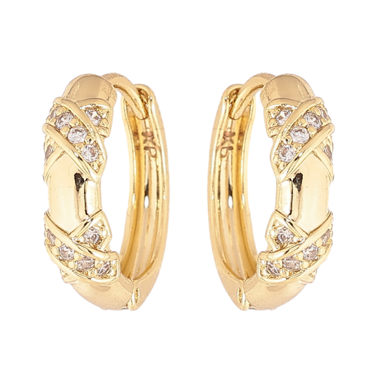 Сережки Xuping колір Позолота 14K колечка "Візерунок з кристалами" фото №14 Сережки Xuping колір Позолота 14K колечка "Візерунок з кристалами" фото №14