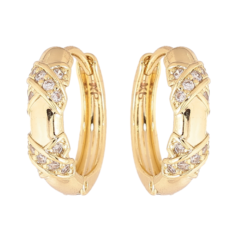 Сережки Xuping колір Позолота 14K колечка "Візерунок з кристалами" фото №1