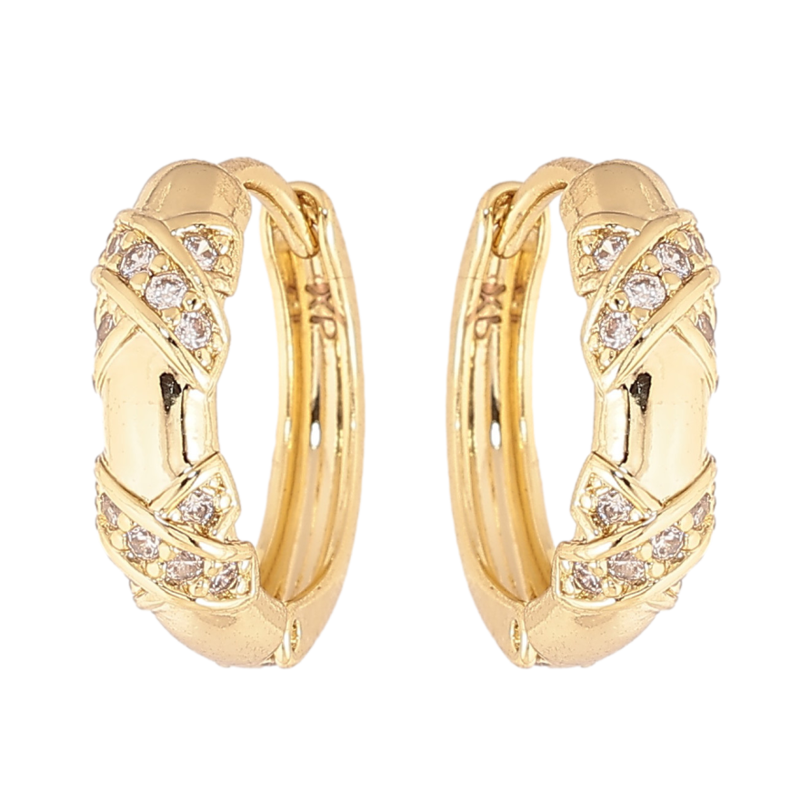 Сережки Xuping колір Позолота 14K колечка "Візерунок з кристалами" фото №1