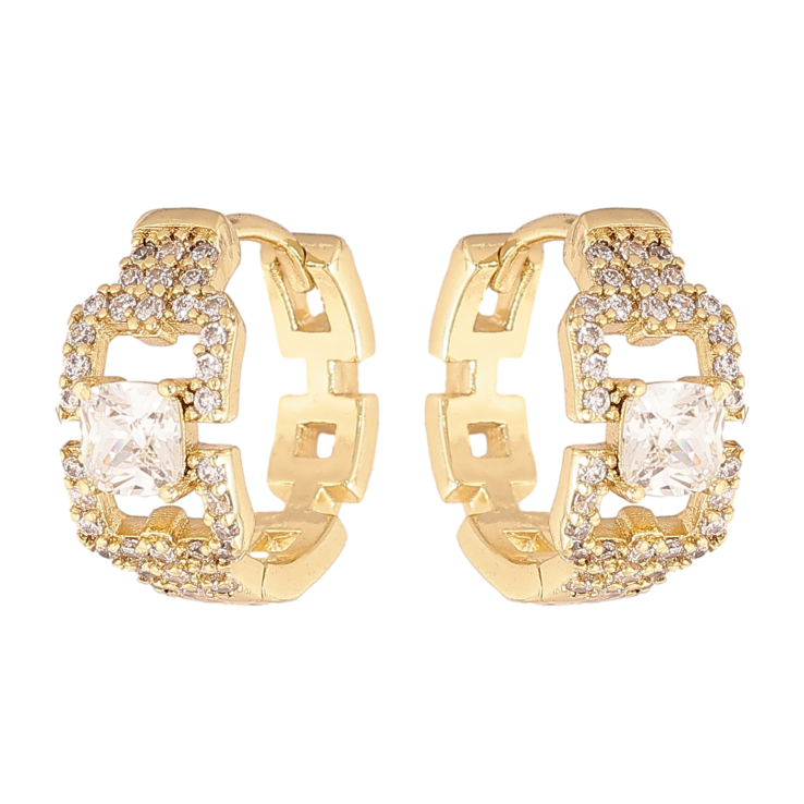 Сережки Xuping колір Позолота 14K колечка "Візерунок з кристалами" фото №12 Сережки Xuping колір Позолота 14K колечка "Візерунок з кристалами" фото №12