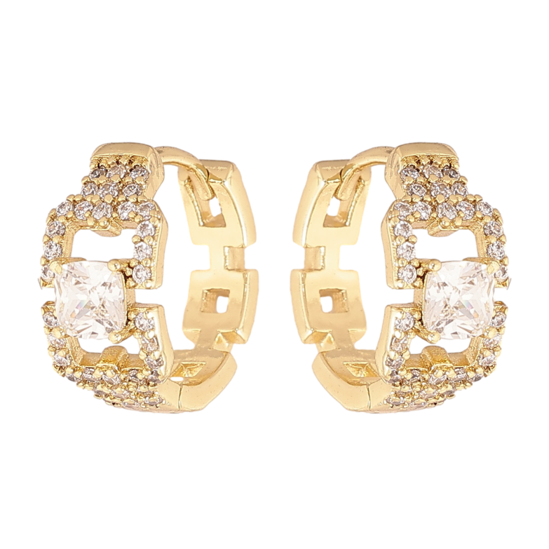 Сережки Xuping колір Позолота 14K колечка "Візерунок з кристалами" фото №2 Сережки Xuping колір Позолота 14K колечка "Візерунок з кристалами" фото №2