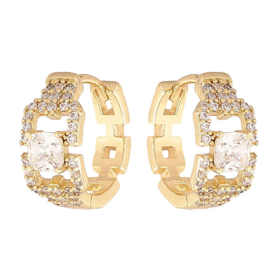 Сережки Xuping колір Позолота 14K колечка "Візерунок з кристалами" фото №1 Сережки Xuping колір Позолота 14K колечка "Візерунок з кристалами" фото №1