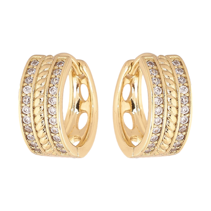 Сережки Xuping колір Позолота 14K колечка "Візерунок з кристалами" фото №2 Сережки Xuping колір Позолота 14K колечка "Візерунок з кристалами" фото №2