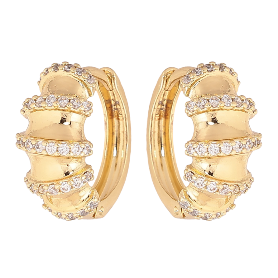 Сережки Xuping колір Позолота 14K колечка "Візерунок з кристалами" фото №1 Сережки Xuping колір Позолота 14K колечка "Візерунок з кристалами" фото №1