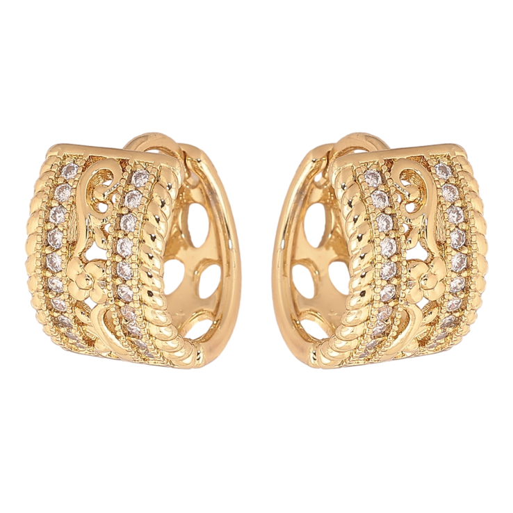 Сережки Xuping колір Позолота 14K колечка "Візерунок з кристалами" фото №16 Сережки Xuping колір Позолота 14K колечка "Візерунок з кристалами" фото №16