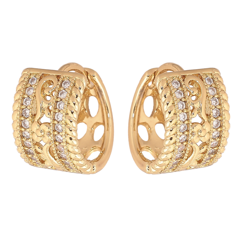 Серьги Xuping цвет Позолота 14K колечки "Узор с кристаллами" фото №1