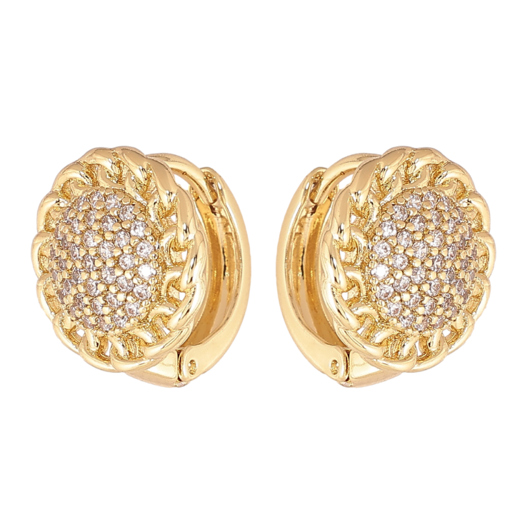 Сережки Xuping колір Позолота 14K колечка "Візерунок з кристалами" фото №4 Сережки Xuping колір Позолота 14K колечка "Візерунок з кристалами" фото №4