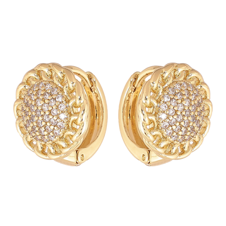 Сережки Xuping колір Позолота 14K колечка "Візерунок з кристалами" фото №2 Сережки Xuping колір Позолота 14K колечка "Візерунок з кристалами" фото №2