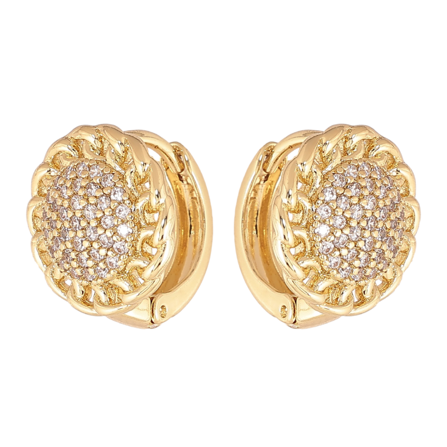 Сережки Xuping колір Позолота 14K колечка "Візерунок з кристалами" фото №1 Сережки Xuping колір Позолота 14K колечка "Візерунок з кристалами" фото №1