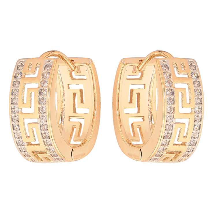 Серьги Xuping цвет Позолота 18K + Родий колечки "Меандровая линия с дорожками кристаллов" фото №20