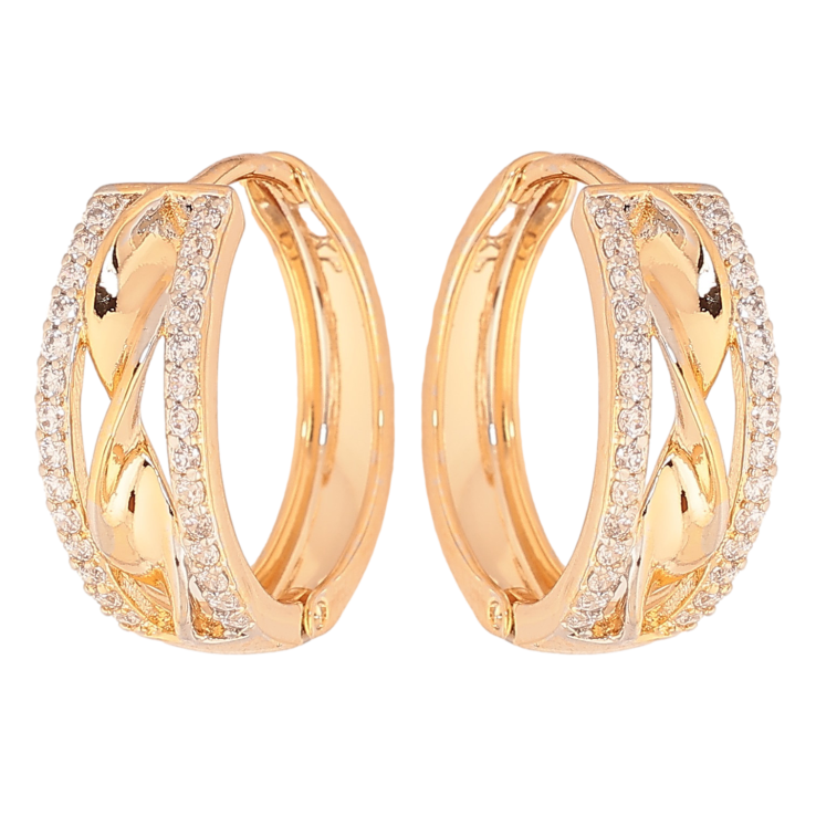 Серьги Xuping цвет Позолота 18K + Родий колечки "Декоративный узор с кристаллами" фото №22