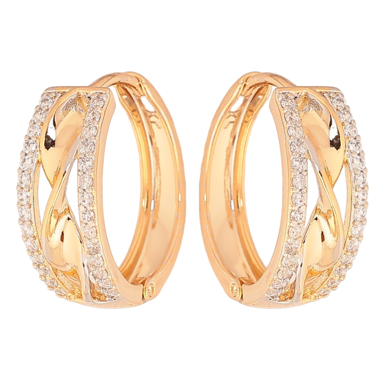 Сережки Xuping колір Позолота 18K + Родій колечка "Декоративний візерунок із кристалами" фото №1