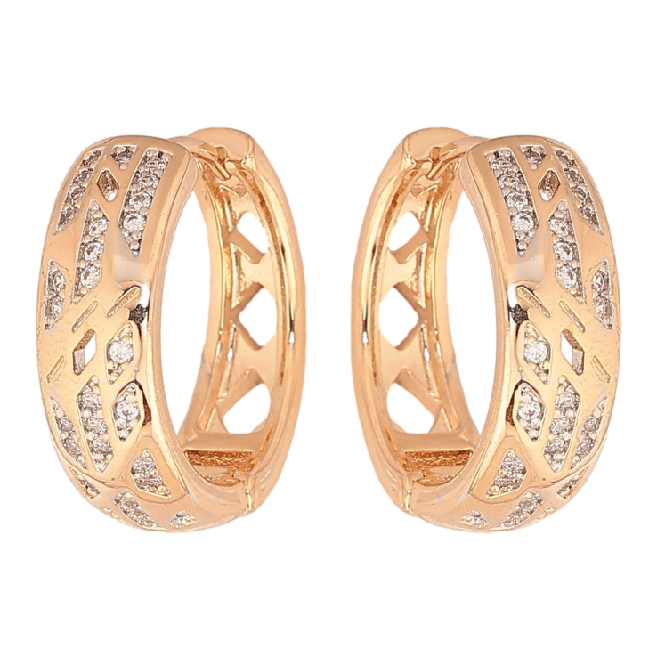 Серьги Xuping цвет Позолота 18K + Родий колечки "Узор с кристаллами" фото №24