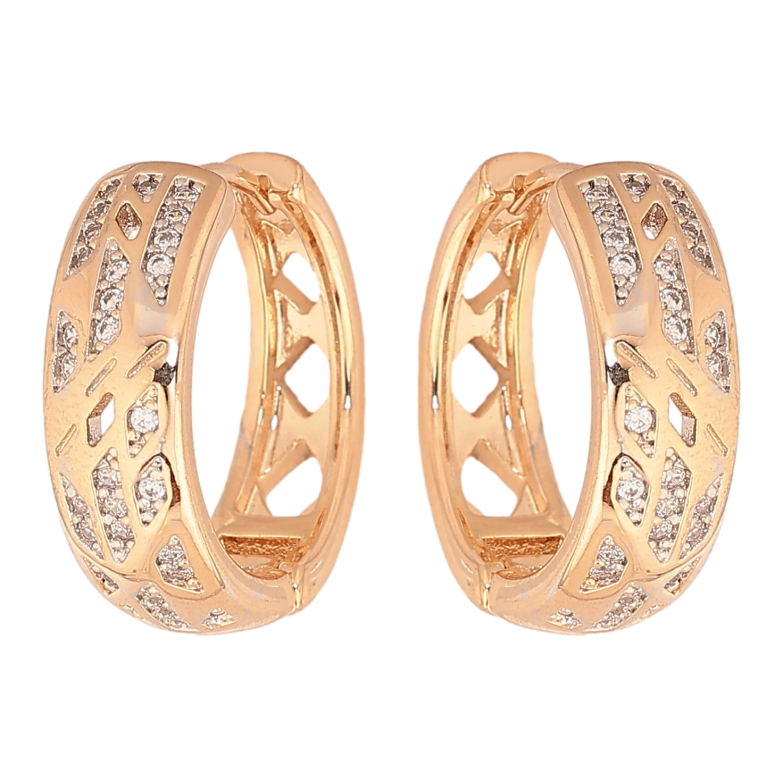 Сережки Xuping колір Позолота 18K + Родій колечка "Візерунок з кристалами" фото №1