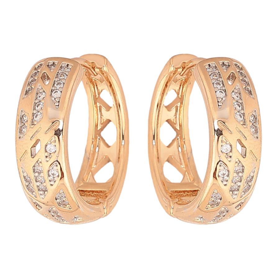 Серьги Xuping цвет Позолота 18K + Родий колечки "Узор с кристаллами" фото №1