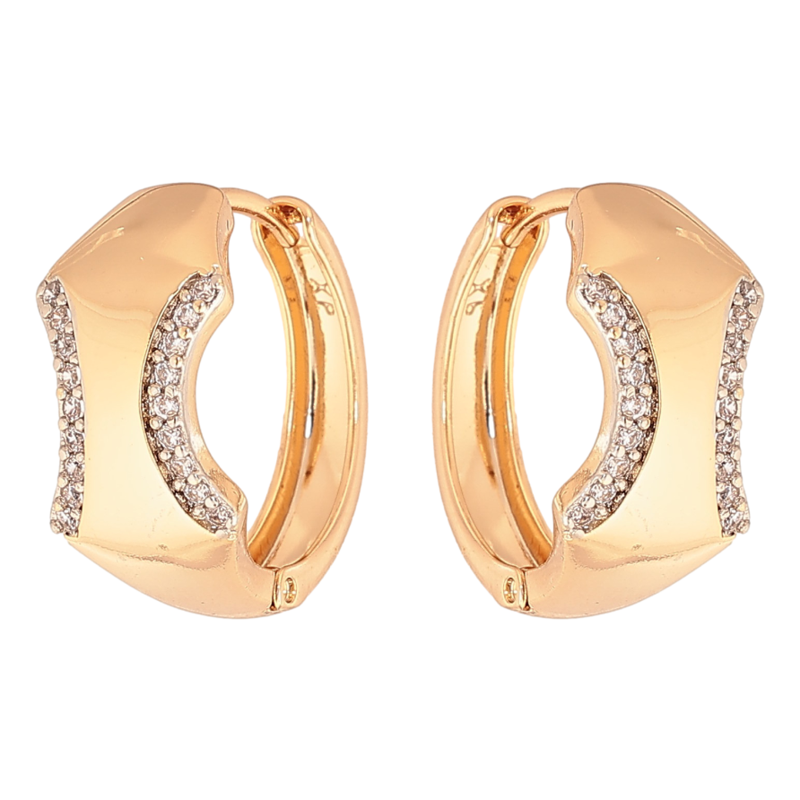 Серьги Xuping цвет Позолота 18K + Родий колечки "Узор с кристаллами" фото №1