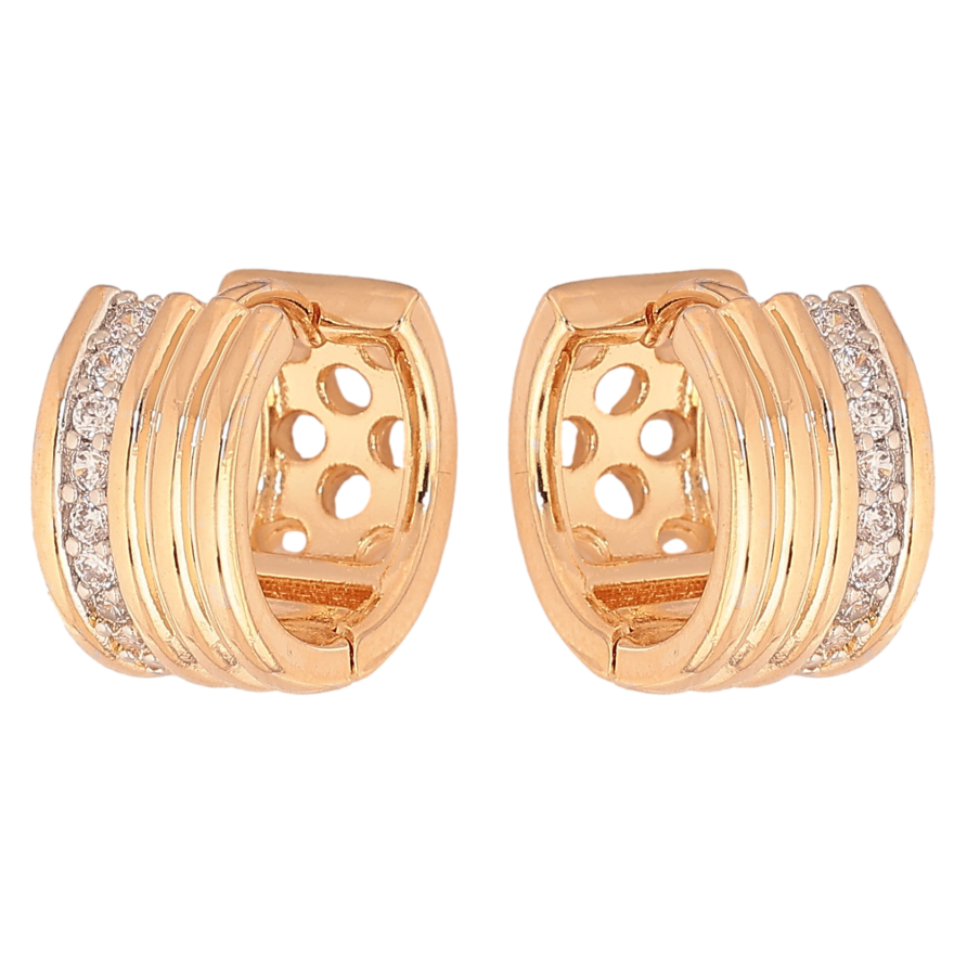 Серьги Xuping цвет Позолота 18K + Родий колечки "Узор с кристаллами" фото №1