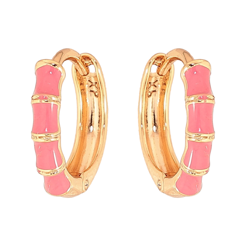 Серьги Xuping цвет Позолота 18К колечки "Узор с розовой эмалью" фото №15