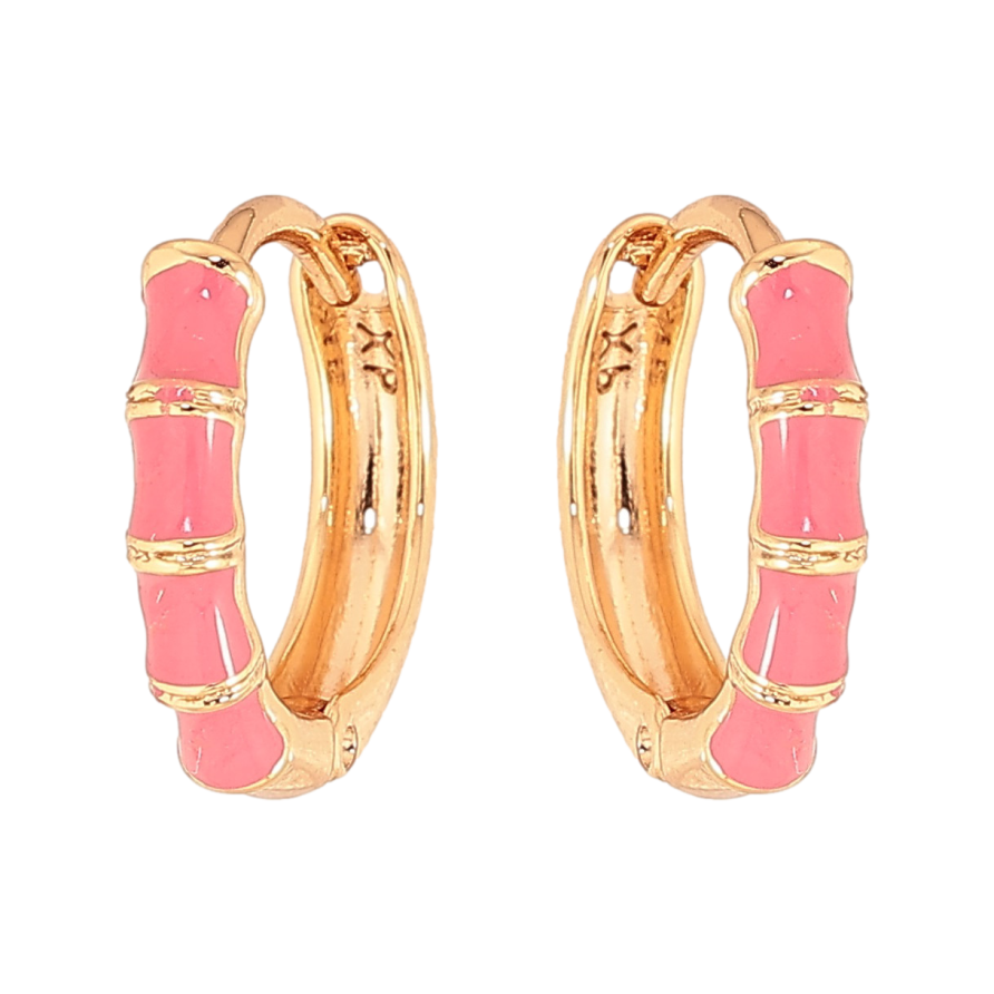 Сережки Xuping колір Позолота 18К кільця "Візерунок з рожевою емаллю" фото №1