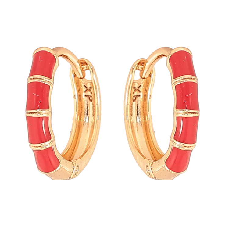 Сережки Xuping колір Позолота 18К кільця "Візерунок з червоною емаллю" фото №5