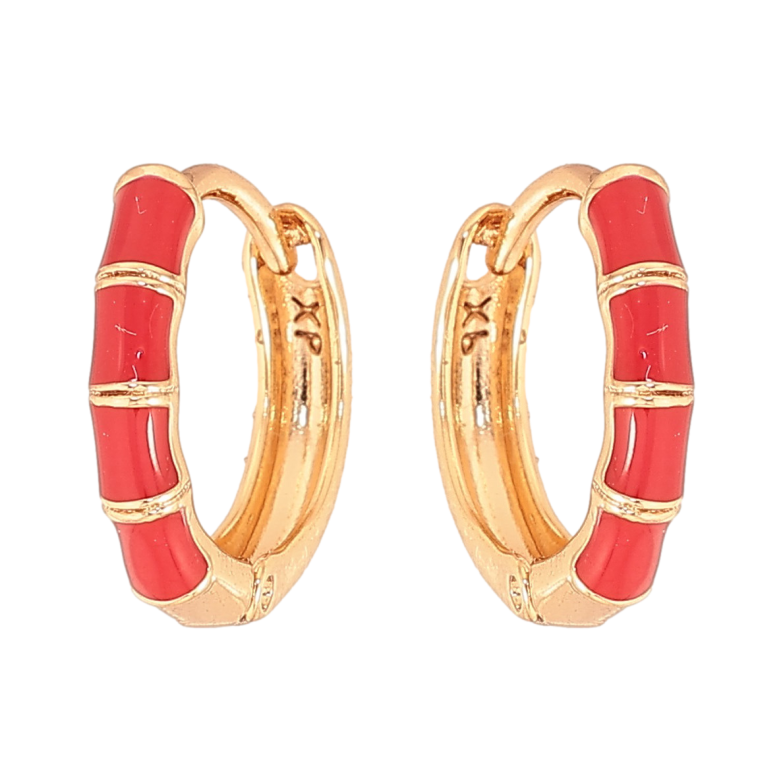 Серьги Xuping цвет Позолота 18К колечки "Узор с красной эмалью" фото №1