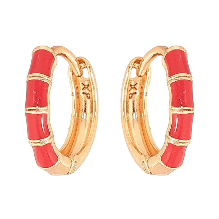 Сережки Xuping колір Позолота 18К кільця "Візерунок з червоною емаллю" фото №1