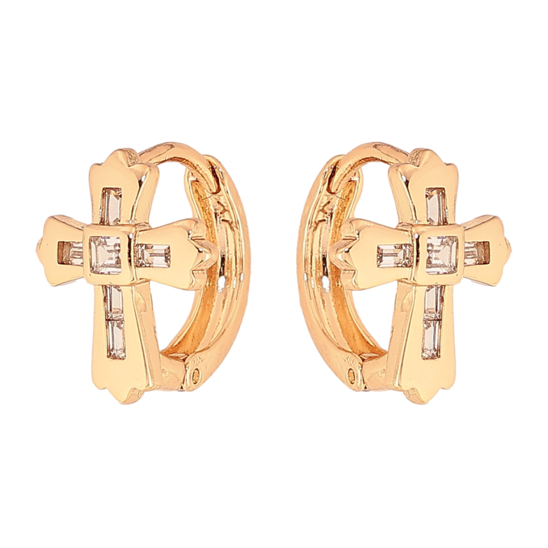 Серьги Xuping цвет Позолота 18К колечки "Крестики с кристаллами" фото №1