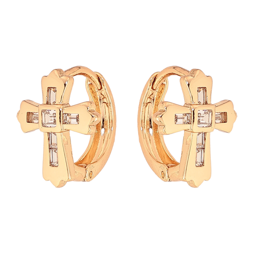 Сережки Xuping колір Позолота 18К кільця "Хрестики з кристалами" фото №1