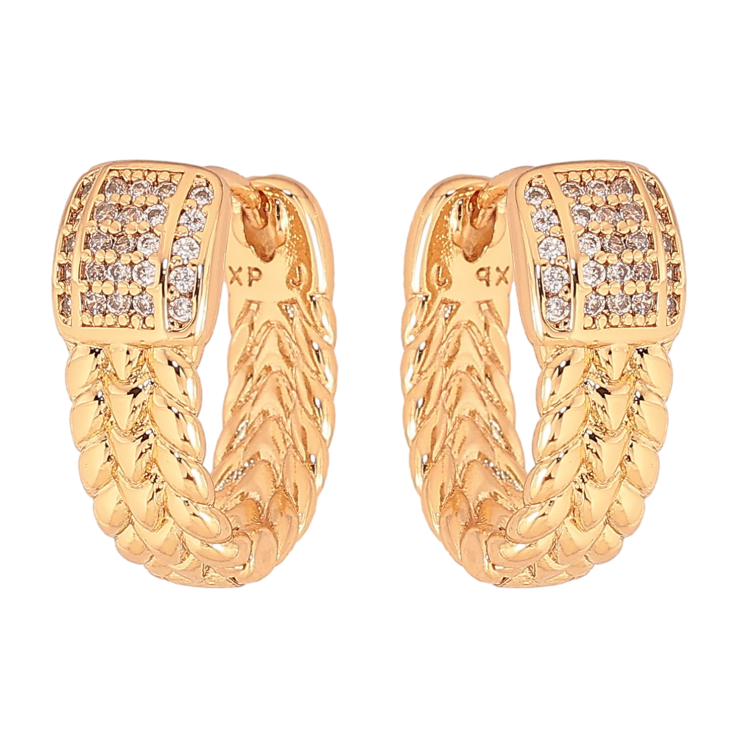 Серьги Xuping цвет Позолота 18К колечки "Узор с кристаллами" фото №10