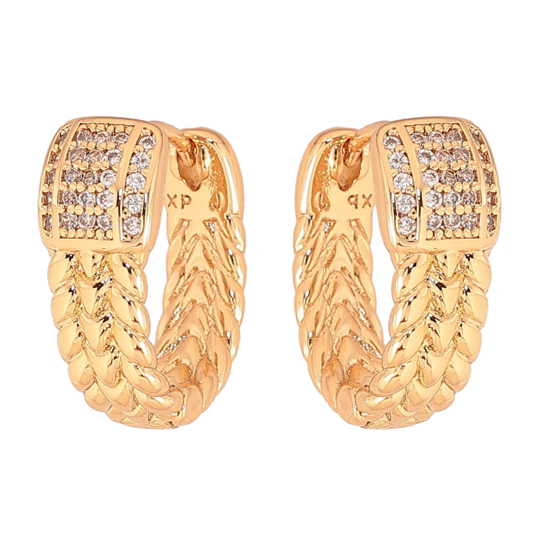 Серьги Xuping цвет Позолота 18К колечки "Узор с кристаллами" фото №1