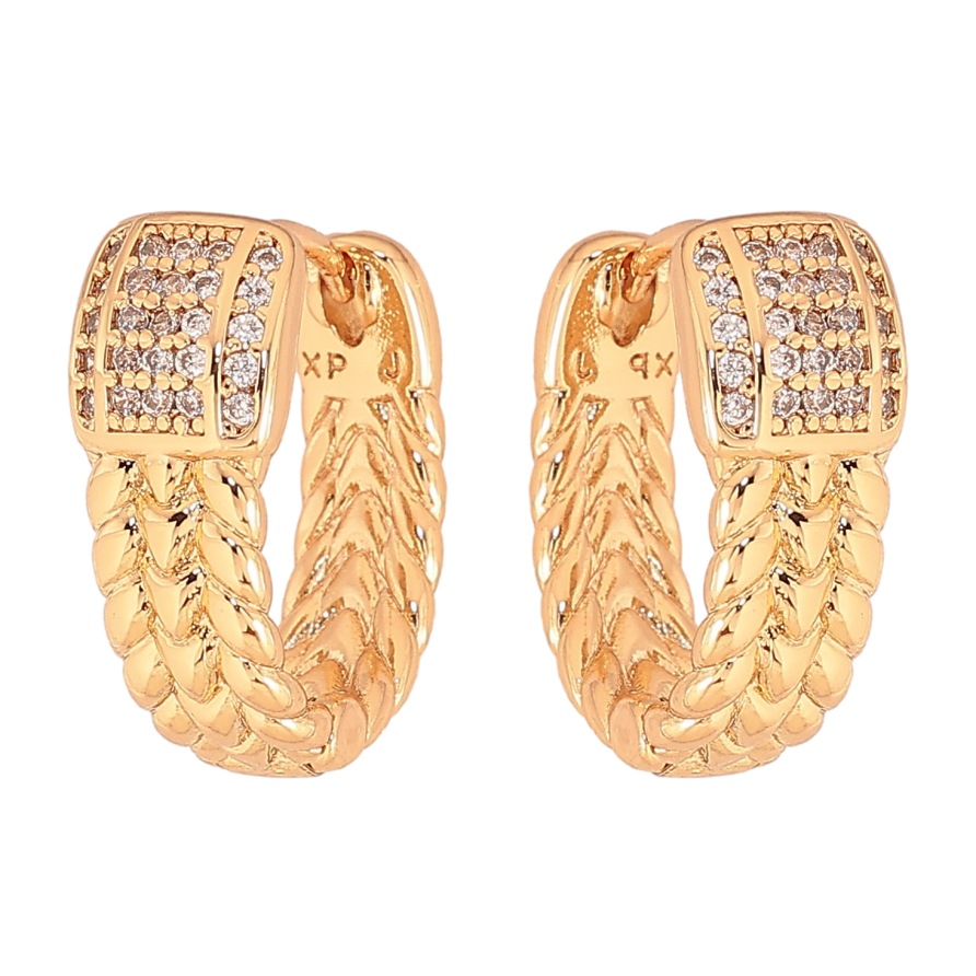 Серьги Xuping цвет Позолота 18К колечки "Узор с кристаллами" фото №1