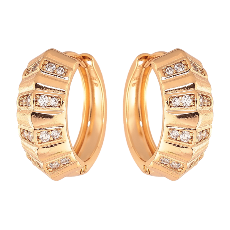 Сережки Xuping колір Позолота 18K колечка "Візерунок з кристалами" фото №5