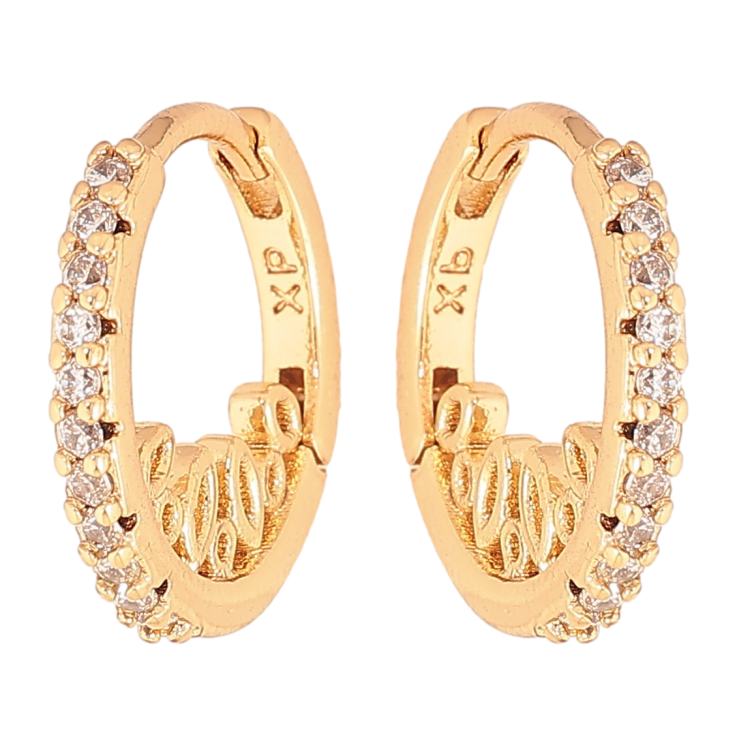 Сережки Xuping колір Позолота 18K колечка "Бічний візерунок з доріжками кристалів" фото №6