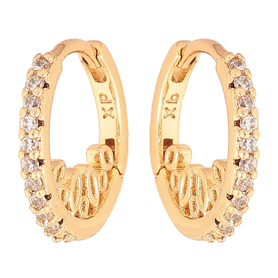 Сережки Xuping колір Позолота 18K колечка "Бічний візерунок з доріжками кристалів" фото №1