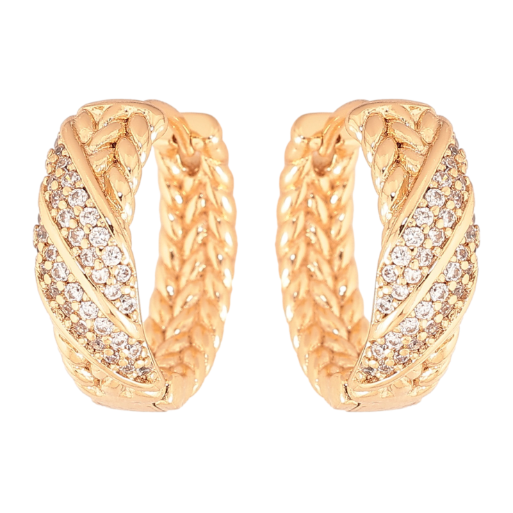 Сережки Xuping колір Позолота 18K колечка "Візерунок з кристалами" фото №8