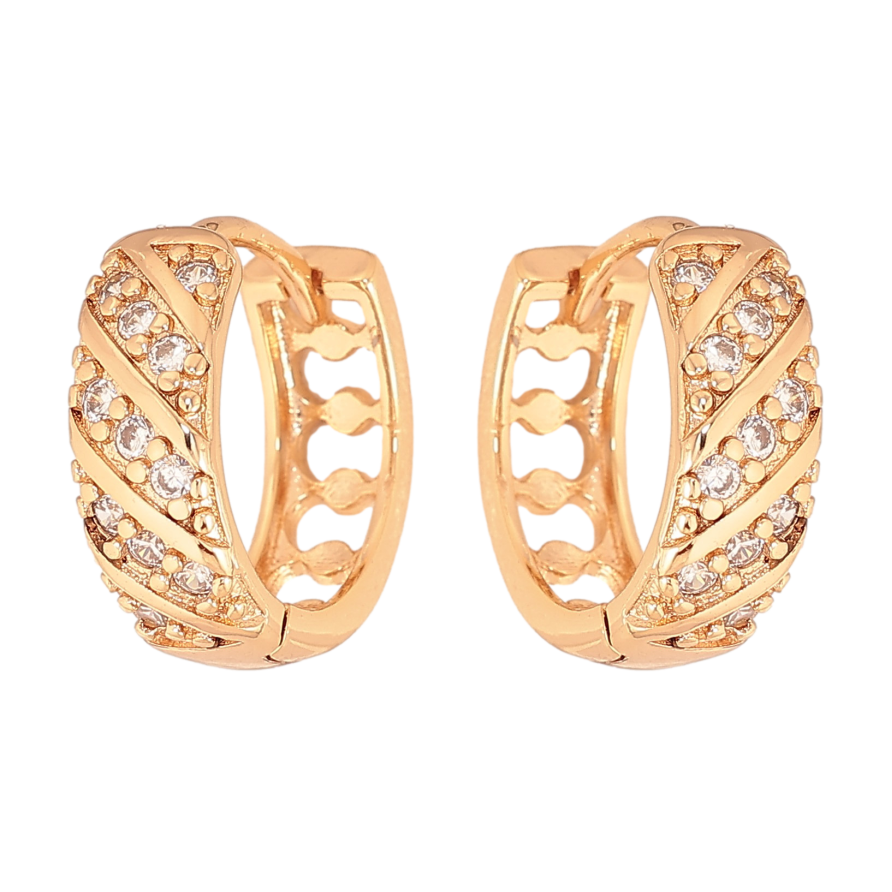 Серьги Xuping цвет Позолота 18К колечки "Узор с кристаллами" фото №1