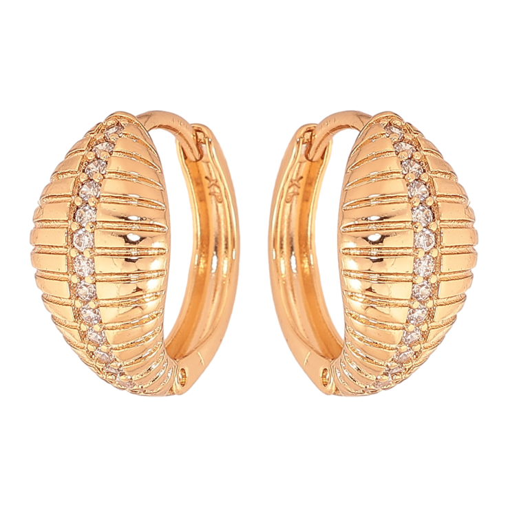 Сережки Xuping колір Позолота 18К колечка "Візерунок з доріжками кристалів" фото №9