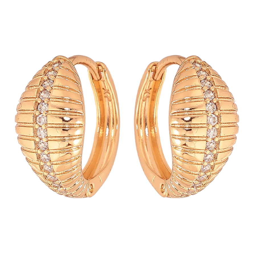 Серьги Xuping цвет Позолота 18К колечки "Узор с дорожками кристаллов" фото №1