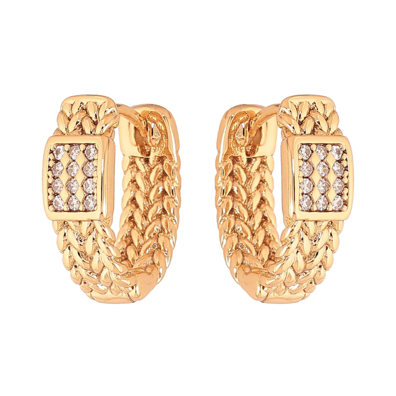 Серьги Xuping цвет Позолота 18К колечки "Узор с кристаллами" фото №1