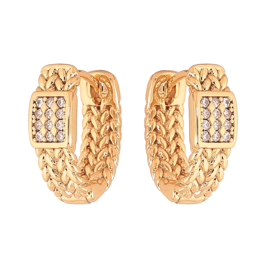 Серьги Xuping цвет Позолота 18К колечки "Узор с кристаллами" фото №1