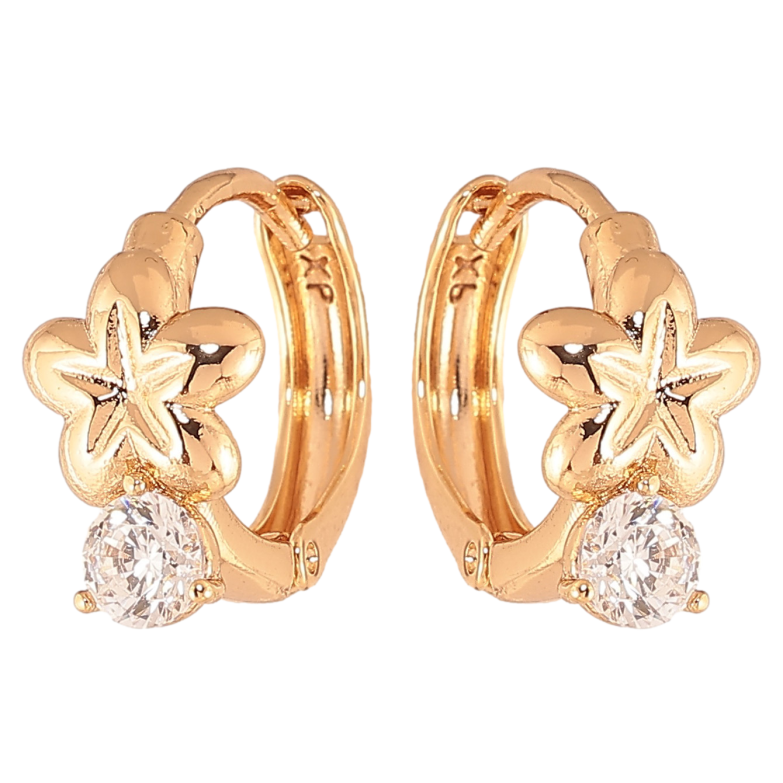 Серьги Xuping цвет Позолота 18K колечки "Цветочки с кристаллами"  фото №14