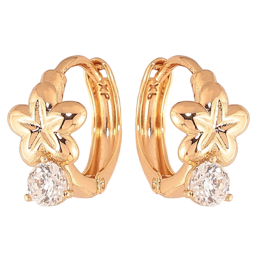 Сережки Xuping колір Позолота 18K колечка "Квіточки з кристалами" фото №1