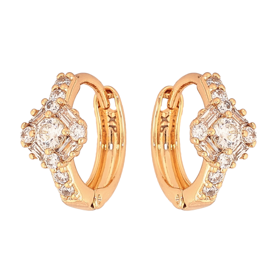 Серьги Xuping цвет Позолота 18К колечки "Узор с кристаллами" фото №1