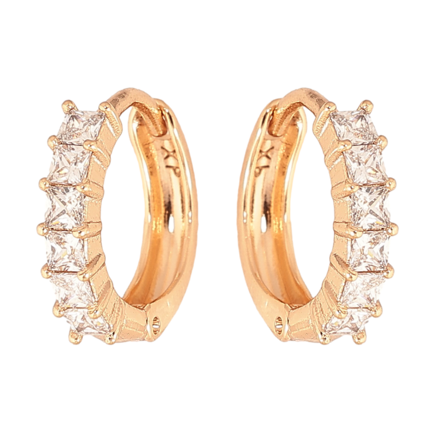 Серьги Xuping цвет Позолота 18K колечки "Дорожки кристаллов" фото №1