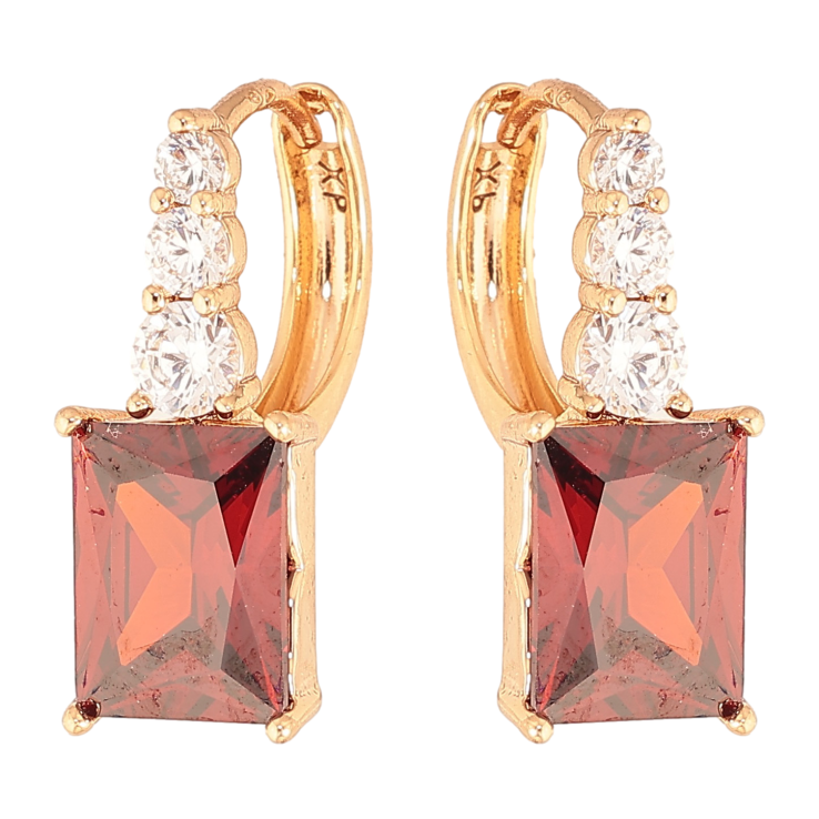 Серьги Xuping цвет Позолота 18K колечки "Узор с красными кристаллами" фото №7