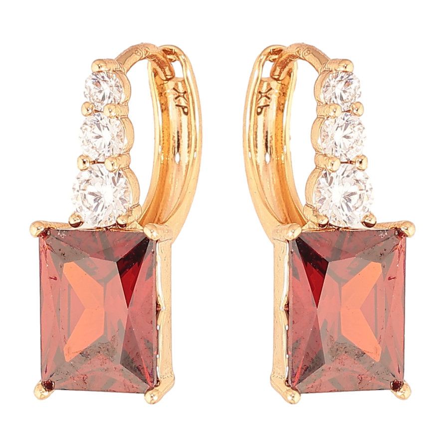 Серьги Xuping цвет Позолота 18K колечки "Узор с красными кристаллами" фото №1