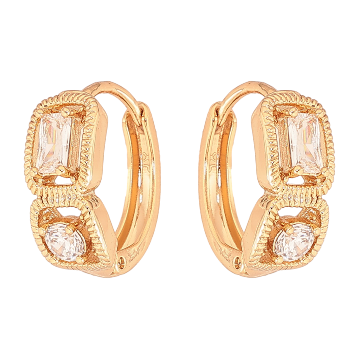 Серьги Xuping цвет Позолота 18К колечки "Узор с кристаллами" фото №12