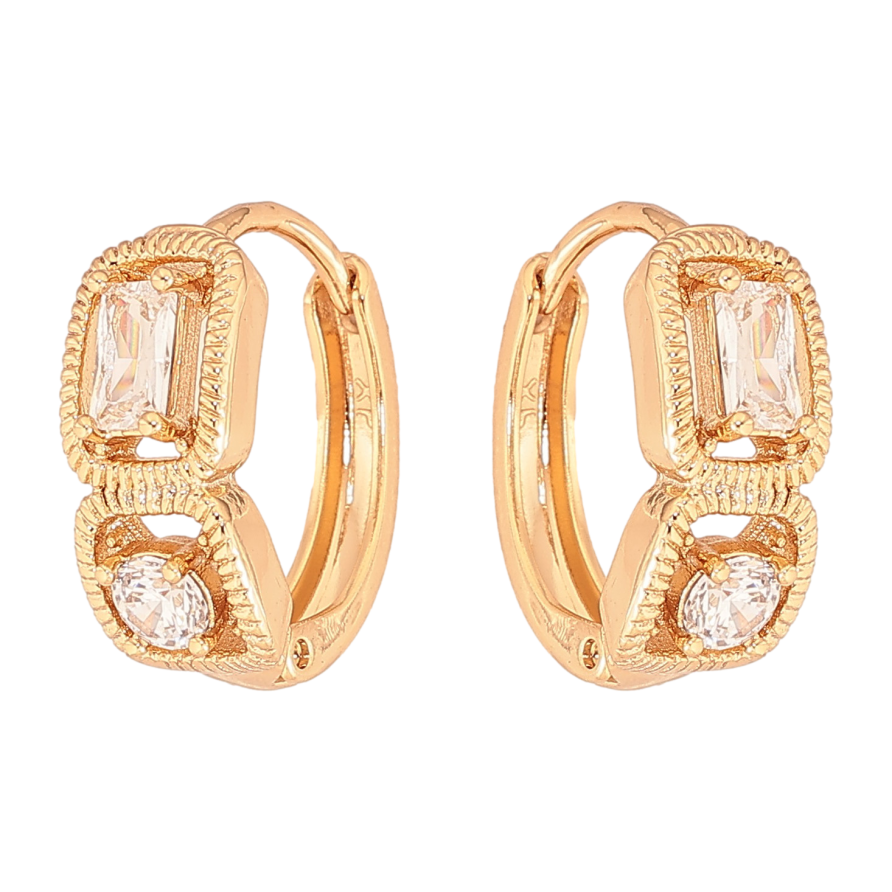 Серьги Xuping цвет Позолота 18К колечки "Узор с кристаллами" фото №1